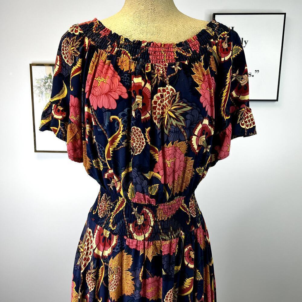 JAASE Handshaped in the Shed Rayon Floral‎ Midi Dress SZ L - Picture 2 of 10